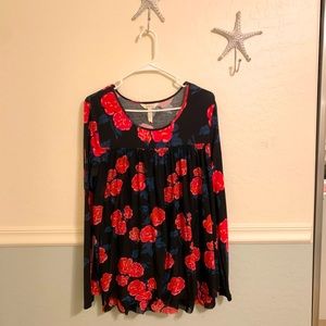 Woman’s Matilda Jane Pink & Red Roses Long Sleeve Top Size Medium EUC
